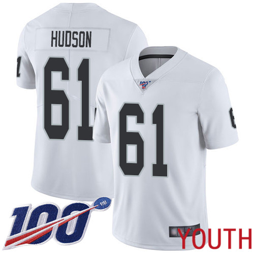 Oakland Raiders Limited White Youth Rodney Hudson Road Jersey NFL Football #61 100th Season Vapor Jersey